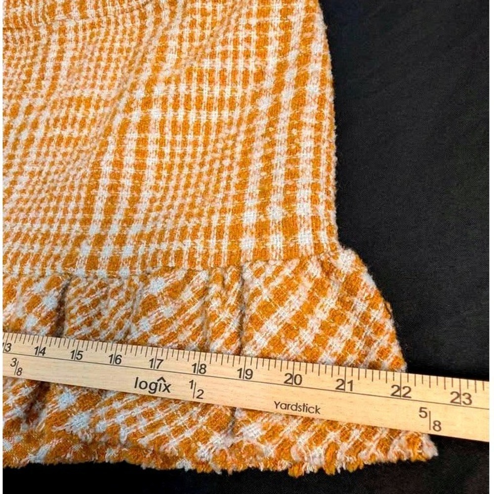 Naked Zebra Orange ~ White Plaid Tweed Ruffle Mini Skirt OS114324 Women's Small - Picture 6 of 10